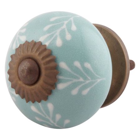 Sea Green Leaf Floral Ceramic Drawer Knobs